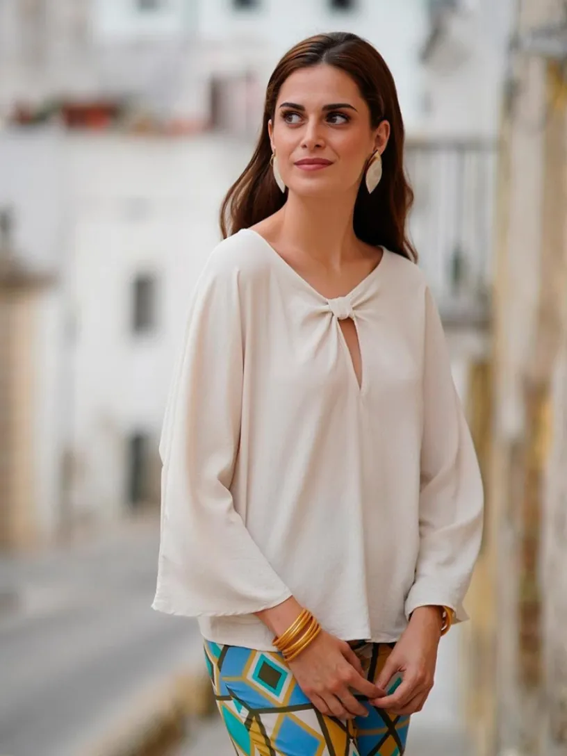 Blusas Y Camisas De Mujer|Blusas Y Tops De Fiesta-Mariquita Trasquilá BLUSA FLUIDA NUDO ESCOTE