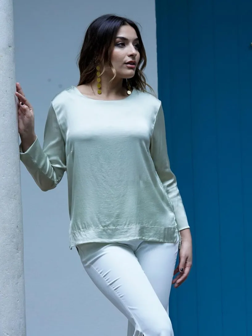 Blusas Y Camisas De Mujer|Blusas Y Tops De Fiesta-Mariquita Trasquilá BLUSA SATINADA VISCOSA RIO