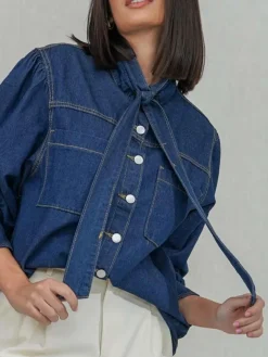 Blusas Y Camisas De Mujer-Mariquita Trasquilá CAMISA VAQUERA LAZO Denim