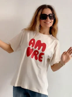 Camisetas De Mujer|Blusas Y Camisas De Mujer-Mariquita Trasquilá CAMISETA MANGA CORTA AMORE BLANCA Blanco