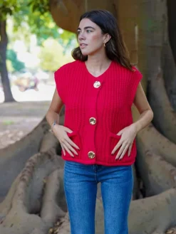 Jerséis Y Sudaderas De Mujer-Mariquita Trasquilá CHALECO BOTONES DORADOS