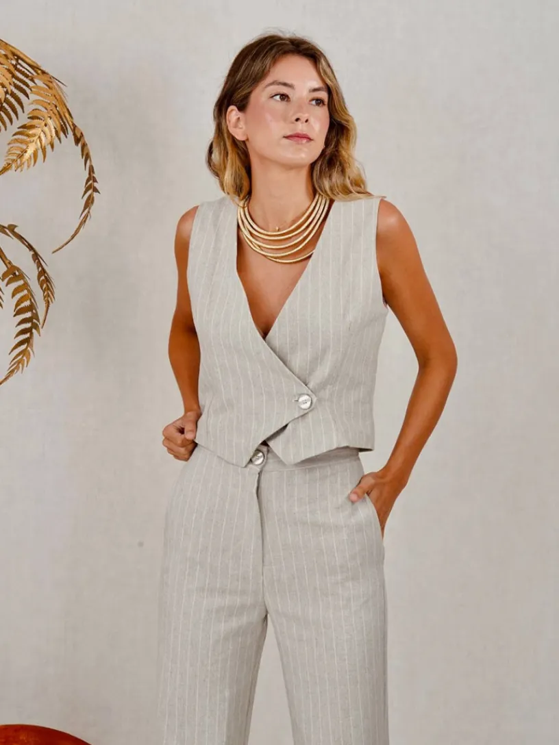 Blusas Y Camisas De Mujer|Abrigos Y Chaquetas-Mariquita Trasquilá CHALECO ISLA GrisClaro
