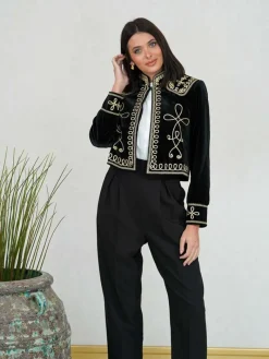 Abrigos Y Chaquetas|Chaquetas De Mujer-Mariquita Trasquilá CHAQUETA CORTA BORDADA Negroydorado