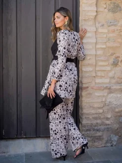 Vestidos De Invitada Bautizo|Pantalones De Fiesta-Mariquita Trasquilá CONJUNTO LIRIO Negroybeige