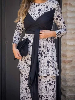 Vestidos De Invitada Bautizo|Pantalones De Fiesta-Mariquita Trasquilá CONJUNTO LIRIO Negroybeige
