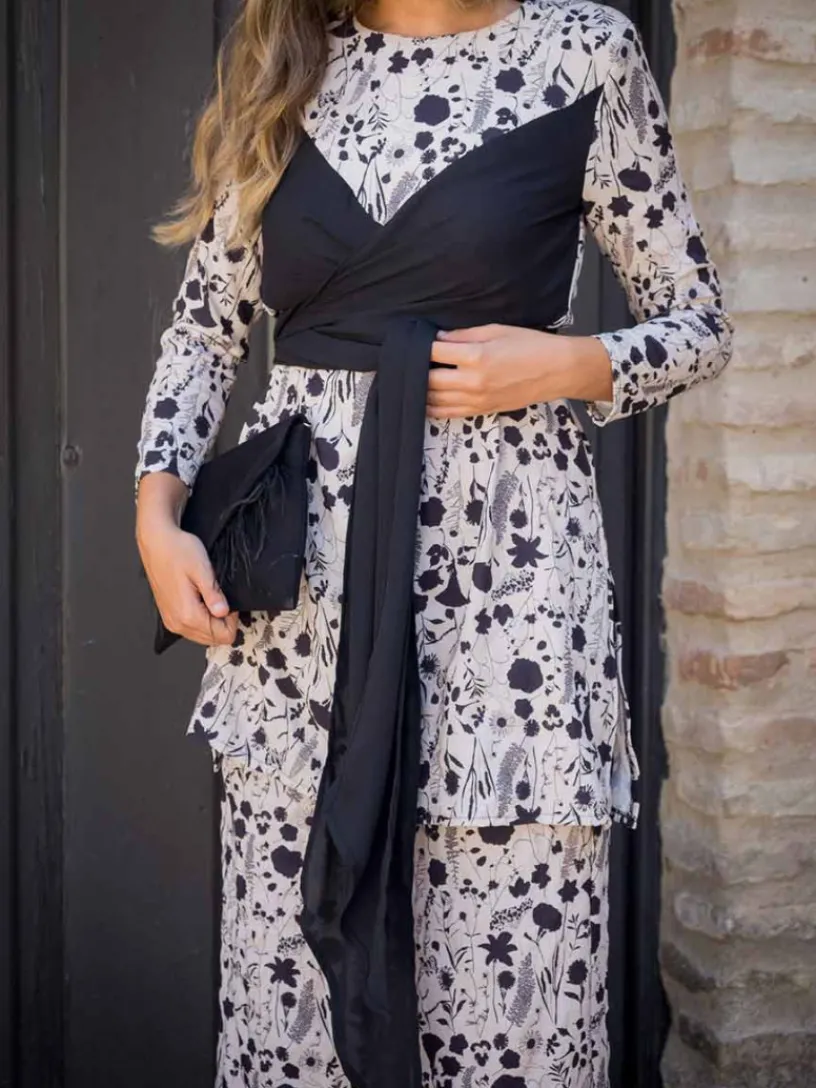 Vestidos De Invitada Bautizo|Pantalones De Fiesta-Mariquita Trasquilá CONJUNTO LIRIO Negroybeige
