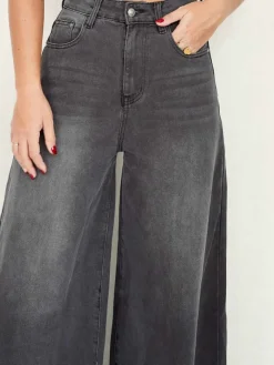 Pantalones De Mujer-Mariquita Trasquilá JEANS WIDE LEG GRIS GrisAntracita