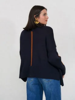 Jerséis Y Sudaderas De Mujer-Mariquita Trasquilá JERSEY ALPACA CONTRASTE AzulMarino