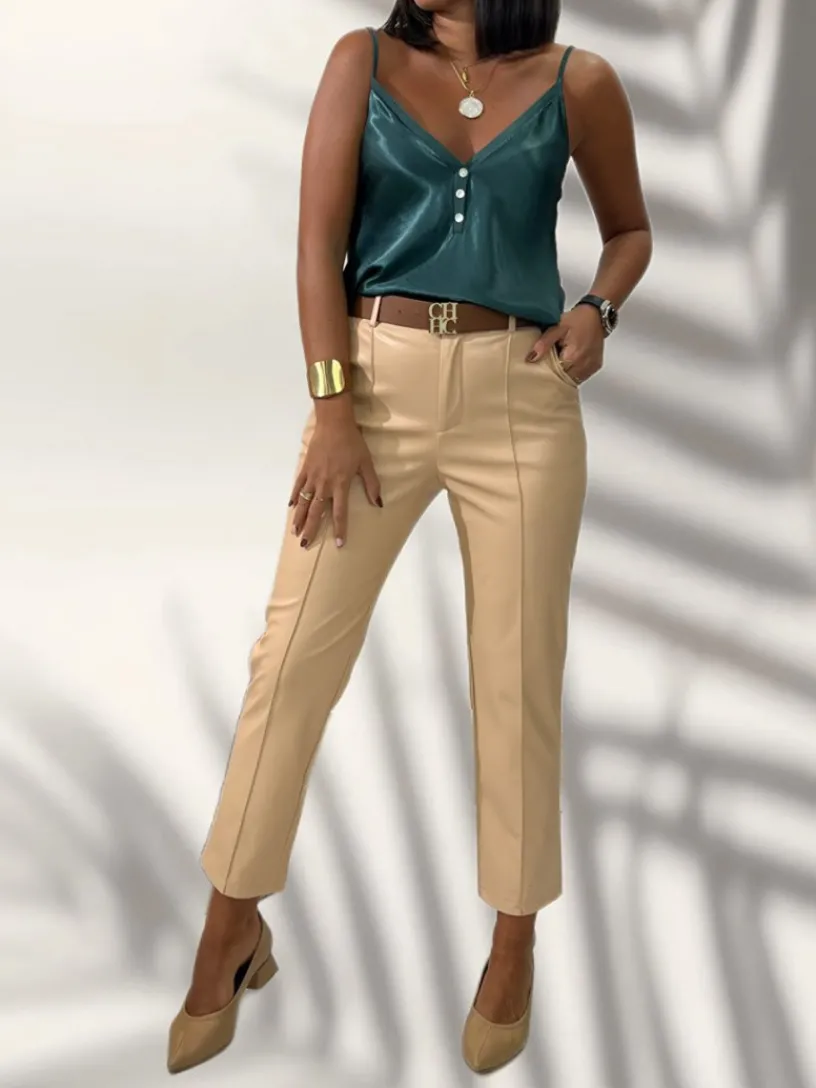 Blusas Y Camisas De Mujer|Blusas Y Tops De Fiesta-Mariquita Trasquilá LENCERO SATINADO VISCOSA ABOTONADO