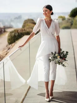 Vestidos Para Madres De Comunión|Vestidos De Novia-Mariquita Trasquilá MONO COLUMELA Blanco