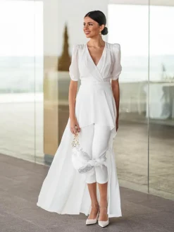 Vestidos Para Madres De Comunión|Vestidos De Novia-Mariquita Trasquilá MONO COLUMELA Blanco