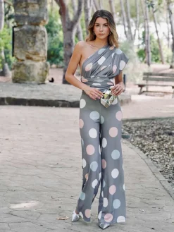 Vestidos De Invitada Comunión|Vestidos De Invitada Bautizo-Mariquita Trasquilá MONO LUNARES JEREZ Gris
