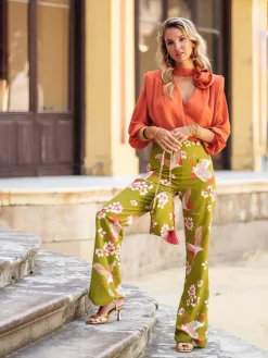 Vestidos De Invitada Comunión|Vestidos De Invitada Bautizo-Mariquita Trasquilá PANTALON AOVE PROVENZA VerdeOliva