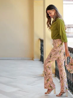 Vestidos Invitadas Boda De Día|Vestidos De Invitada Comunión-Mariquita Trasquilá PANTALON HOJAS PROVENZA RosaPastel