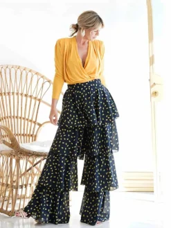 Vestidos De Invitada Comunión|Vestidos De Invitada Bautizo-Mariquita Trasquilá PANTALON VENECIA TOPOS AzulMarino