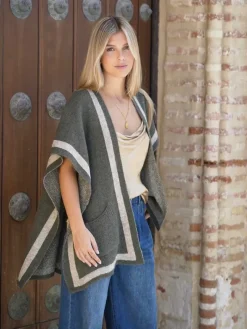 Jerséis Y Sudaderas De Mujer|Abrigos Y Chaquetas-Mariquita Trasquilá PONCHO RAYA CONTRASTE