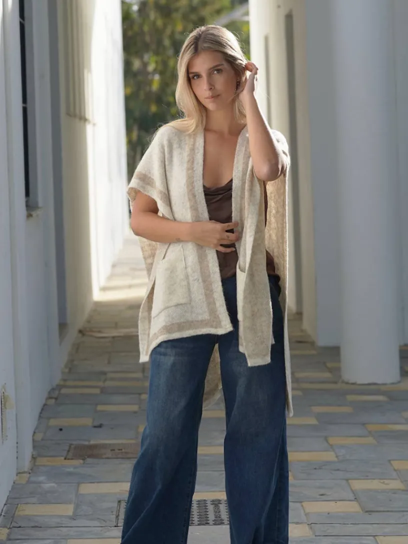 Jerséis Y Sudaderas De Mujer|Abrigos Y Chaquetas-Mariquita Trasquilá PONCHO RAYA CONTRASTE