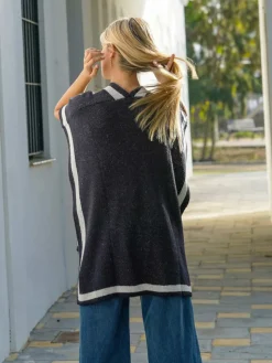 Jerséis Y Sudaderas De Mujer|Abrigos Y Chaquetas-Mariquita Trasquilá PONCHO RAYA CONTRASTE