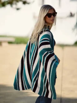 Jerséis Y Sudaderas De Mujer|Abrigos Y Chaquetas-Mariquita Trasquilá PONCHO RAYAS SOFIA
