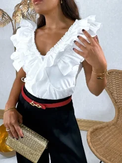 Blusas Y Camisas De Mujer|Blusas Y Tops De Fiesta-Mariquita Trasquilá TOP VOLANTE