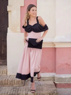 Vestidos Invitadas Boda De Día|Vestidos De Dama De Honor-Mariquita Trasquilá VESTIDO ALISIO NegroyRosa
