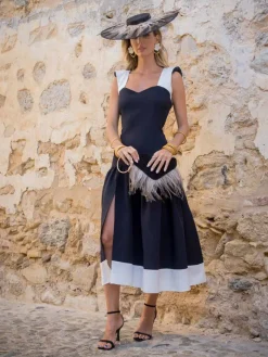 Nvitadas Boda De Noche|Vestidos Cortos De Fiesta-Mariquita Trasquilá VESTIDO AUREA Negroyblanco