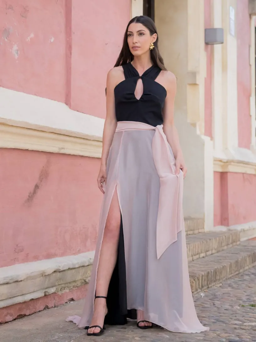 Vestidos De Dama De Honor|Vestido De Puesta De Largo-Mariquita Trasquilá VESTIDO BRISA NegroyRosa