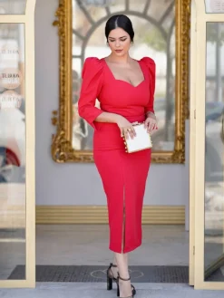 Vestidos Invitadas Boda De Día|Vestidos De Dama De Honor-Mariquita Trasquilá VESTIDO CALETA Rojo