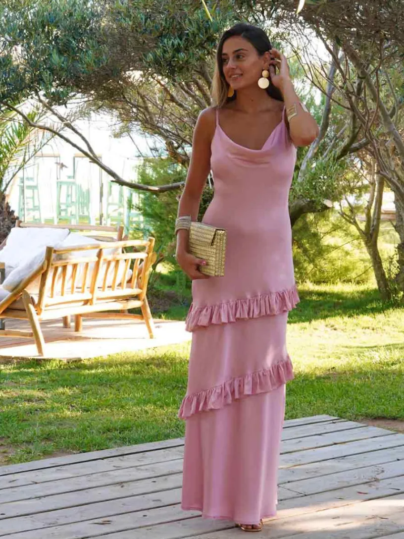 Nvitadas Boda De Noche|Vestidos Largos De Fiesta-Mariquita Trasquilá VESTIDO CASCADA VOLANTE