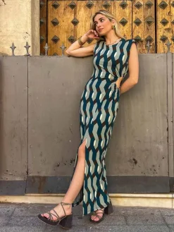 Vestidos De Mujer|Invitadas -50 €-Mariquita Trasquilá VESTIDO CUTOUT GEOMETRICO Azulpato