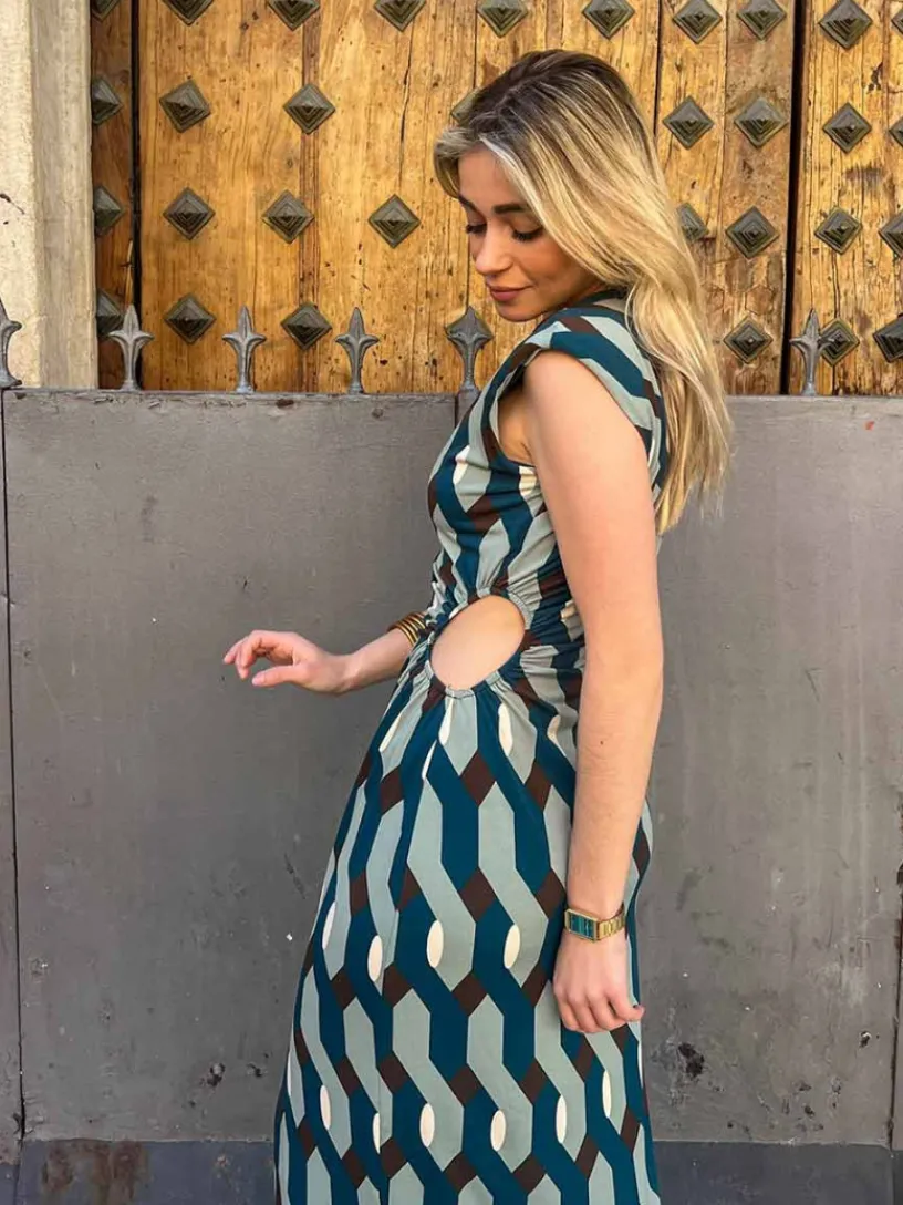 Vestidos De Mujer|Invitadas -50 €-Mariquita Trasquilá VESTIDO CUTOUT GEOMETRICO Azulpato