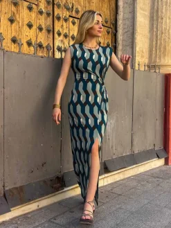 Vestidos De Mujer|Invitadas -50 €-Mariquita Trasquilá VESTIDO CUTOUT GEOMETRICO Azulpato