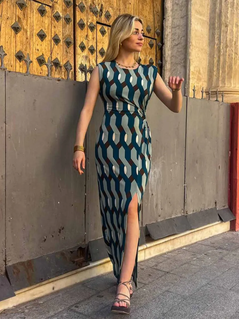 Vestidos De Mujer|Invitadas -50 €-Mariquita Trasquilá VESTIDO CUTOUT GEOMETRICO Azulpato