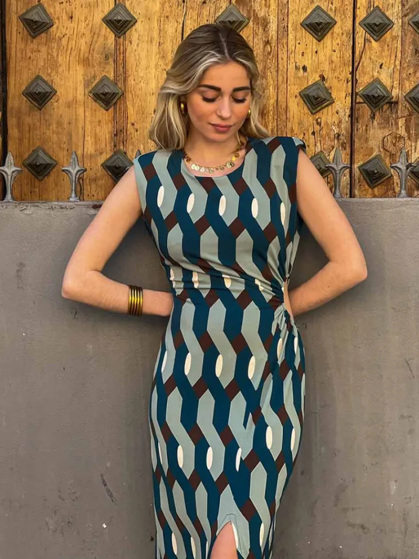 Vestidos De Mujer|Invitadas -50 €-Mariquita Trasquilá VESTIDO CUTOUT GEOMETRICO Azulpato