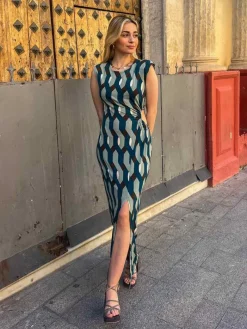 Vestidos De Mujer|Invitadas -50 €-Mariquita Trasquilá VESTIDO CUTOUT GEOMETRICO Azulpato