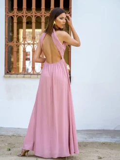 Vestidos De Graduación|Vestidos De Dama De Honor-Mariquita Trasquilá VESTIDO DE FIESTA LARGO HALTER RosaNude