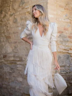 Vestidos De Dama De Honor|Vestidos Largos De Fiesta-Mariquita Trasquilá VESTIDO FLECOS ALBORADA