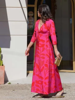 Vestidos De Mujer|Vestidos Cortos De Fiesta-Mariquita Trasquilá VESTIDO MIDI ESCOTE PICO FLORAL HORTENCIA RosaGeranio