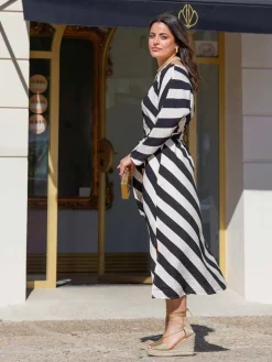 Vestidos De Mujer|Vestidos Cortos De Fiesta-Mariquita Trasquilá VESTIDO MIDI RAYAS CRUELA Negroyblanco