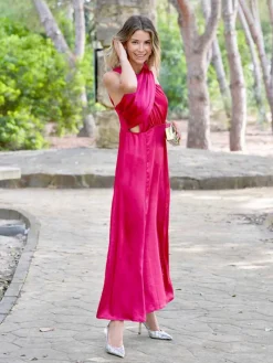 Vestidos Cortos De Fiesta-Mariquita Trasquilá VESTIDO MIDI SATINADO ASIMETRICO
