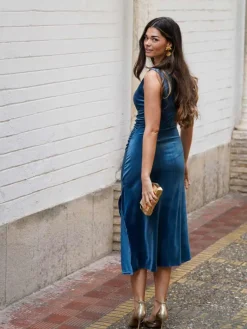 Vestidos De Mujer|Vestidos De Terciopelo-Mariquita Trasquilá VESTIDO TERCIOPELO APLIQUE DORADO