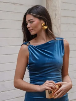 Vestidos De Mujer|Vestidos De Terciopelo-Mariquita Trasquilá VESTIDO TERCIOPELO APLIQUE DORADO